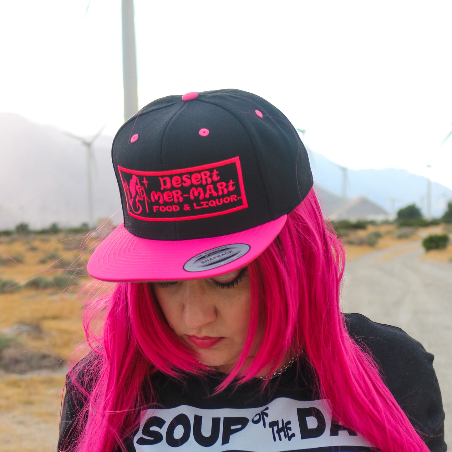 Desert Mer-Mart Food and Liquor Black and Pink Snapback Hat