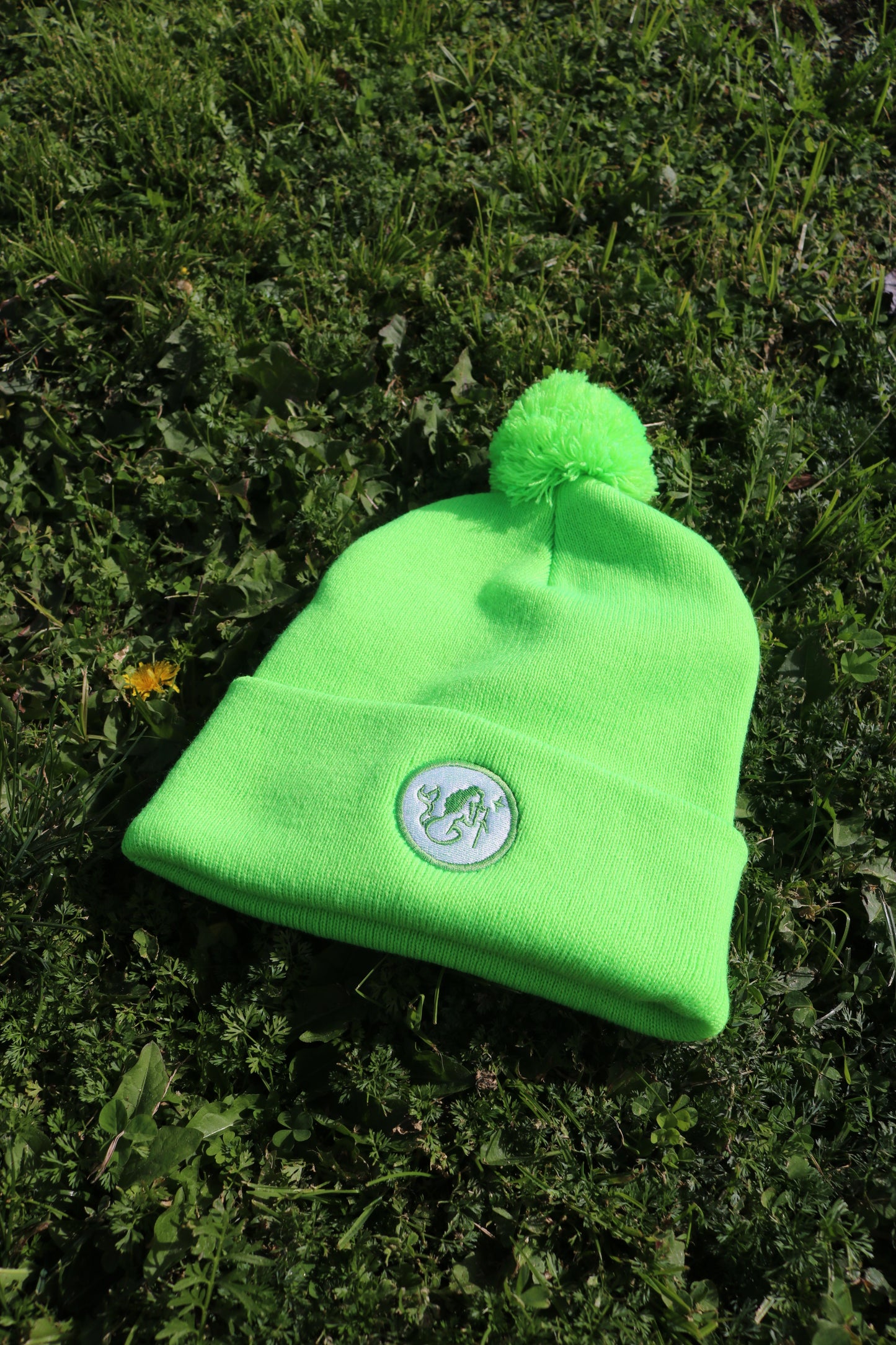 Embroidered Desert Mermaid Logo Lime Green Pom-Pom Beanie