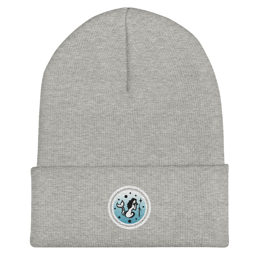 Desert Mermaid Grey Cuffed Beanie with Blue Ombre Logo