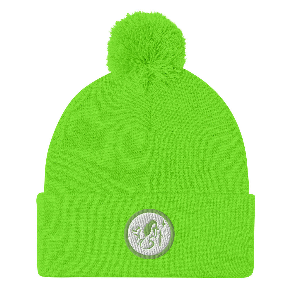 Embroidered Desert Mermaid Logo Lime Green Pom-Pom Beanie