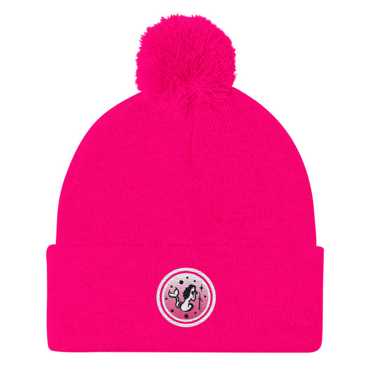 Embroidered Hot pink Pom-Pom Beanie with Hot Pink Desert Mermaid Logo