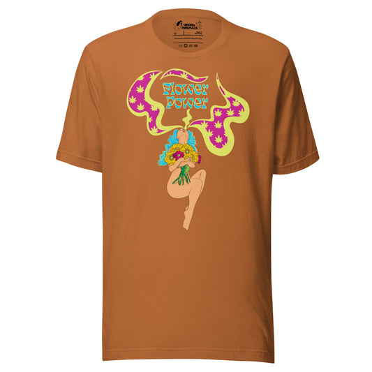 Flower Power WEED Graphic t-shirt in HONEY BROWN