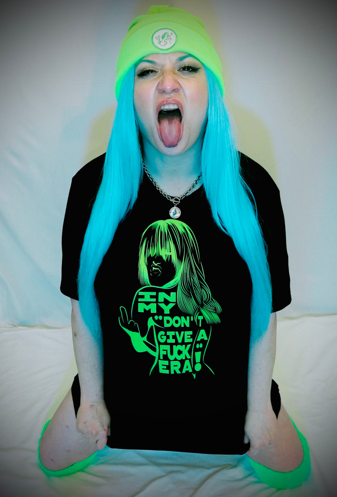 "In My Don't Give a Fuck Era" Unisex t-shirt in Black Heather with lime green print