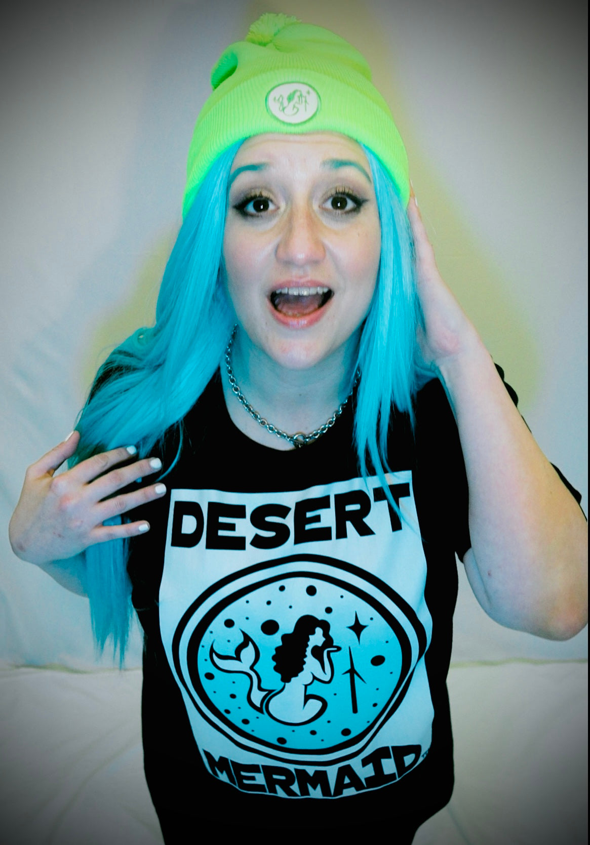 Desert Mermaid Logo Graphic Black Heather Unisex T-shirt in WHITE